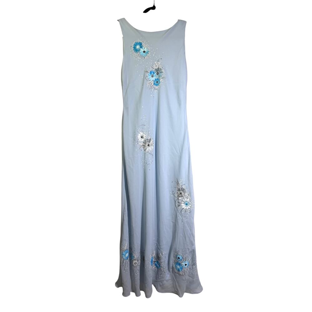 Vintage 90's Y2K Fairy Alyn Paige Maxi Dress Sleeveless Metallic Painted Florals